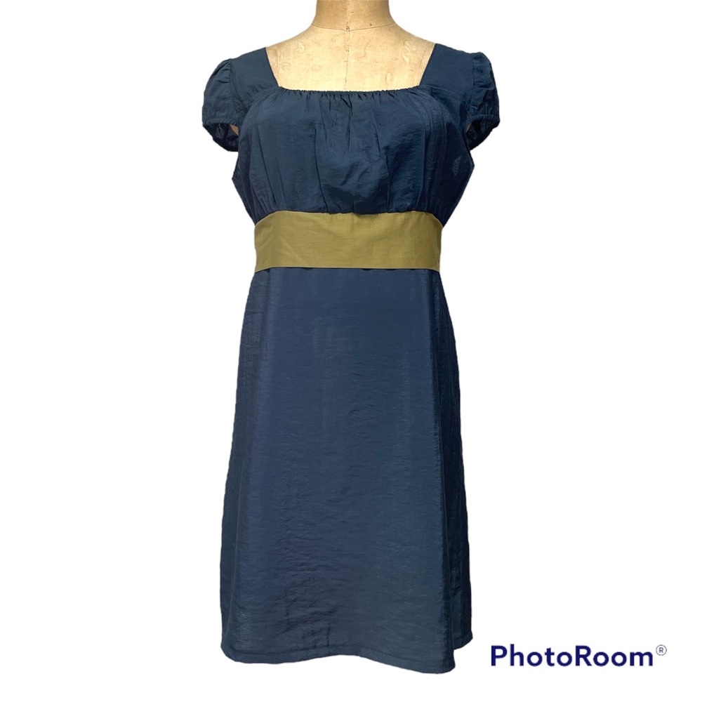 Delicia blue shift dress with empire waist sash size S